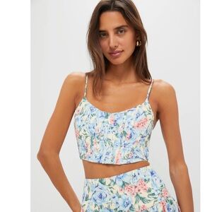 Moon River Tuckernuck Blue Multi and Cream Floral Crop Top Small NWT